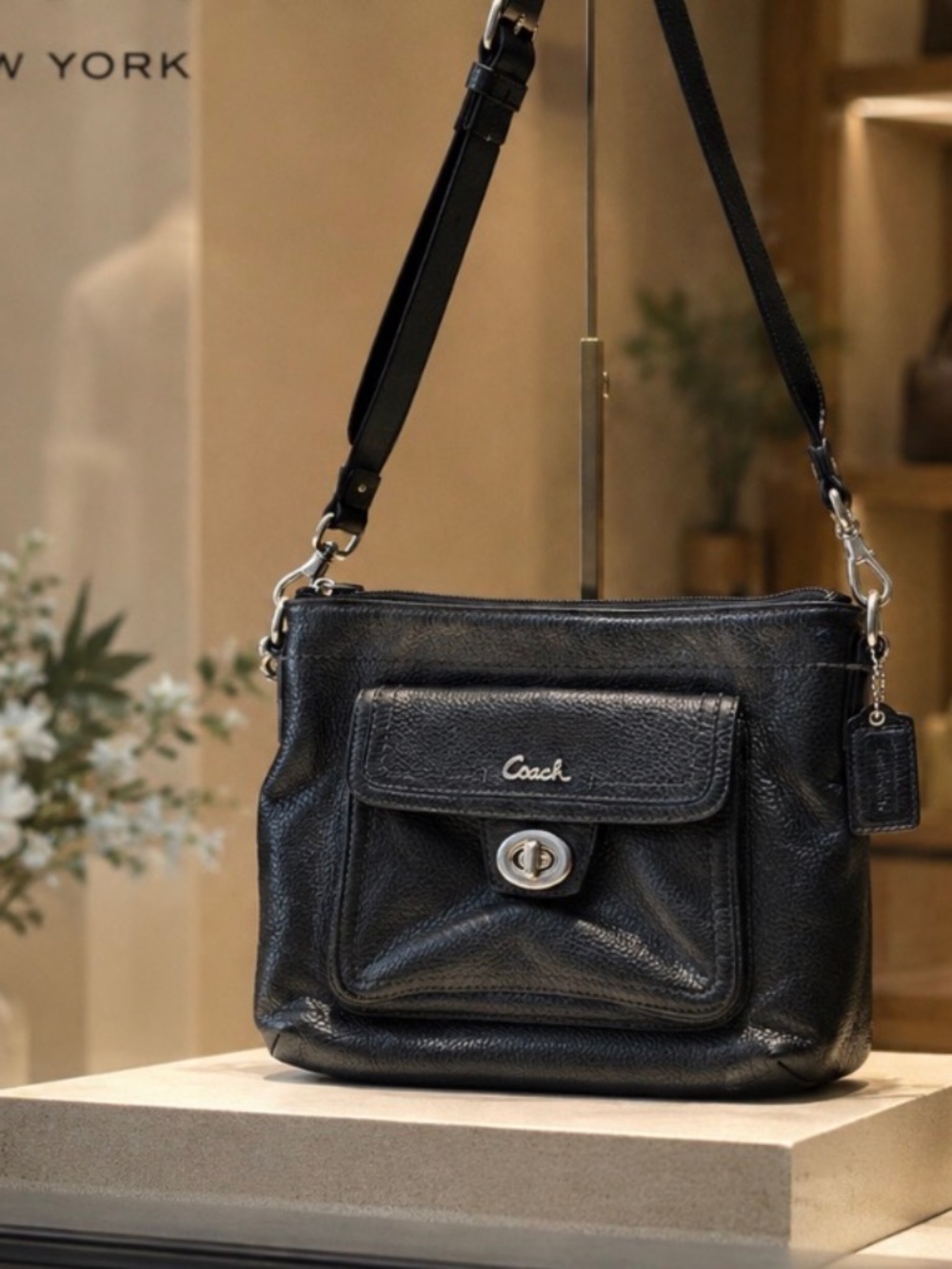 Coach black leather crossbody bag